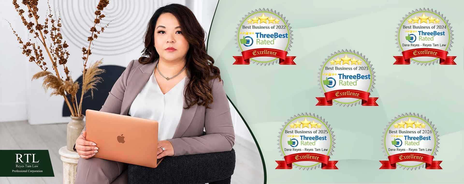 Reyes Tam Law Recognized by ThreeBestRated® for Five Consecutive Years as a Leading Personal Injury Law Firm in Markham